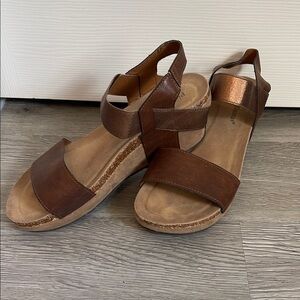 Sofft Brown Wedge Sandals with Adjustable Ankle Strap
